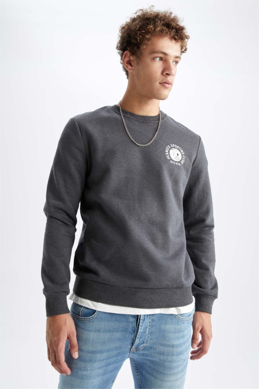 MAN Anthracite Slim Fit Snoopy Licensed Printed Long Sleeve Sweatshirt