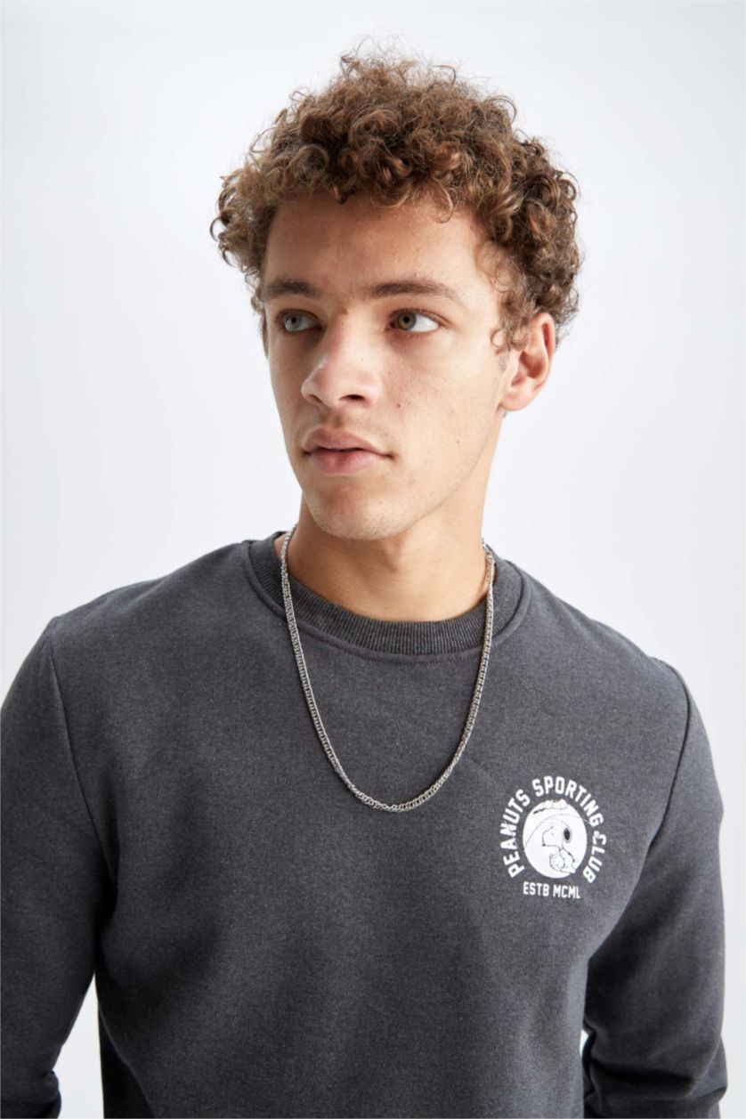 MAN Anthracite Slim Fit Snoopy Licensed Printed Long Sleeve Sweatshirt