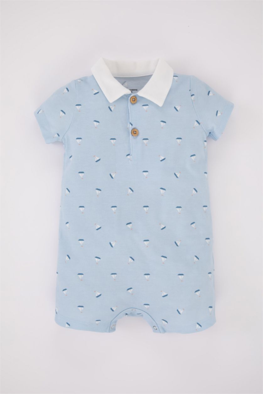 BABY GIRL Light Blue Baby Boy Pique Jumpsuit