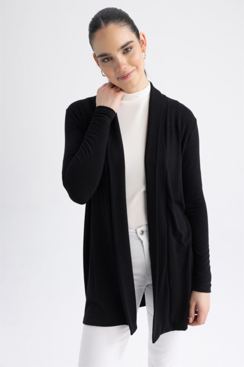 WOMAN Black Regular Fit Half Turtleneck Cardigan