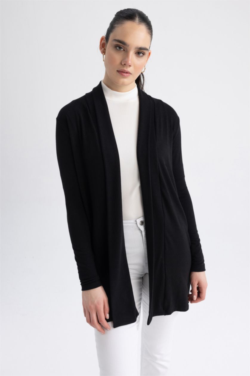 WOMAN Black Regular Fit Half Turtleneck Cardigan
