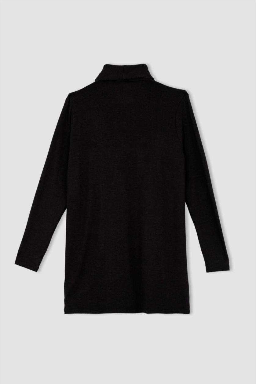 WOMAN Black Regular Fit Half Turtleneck Cardigan