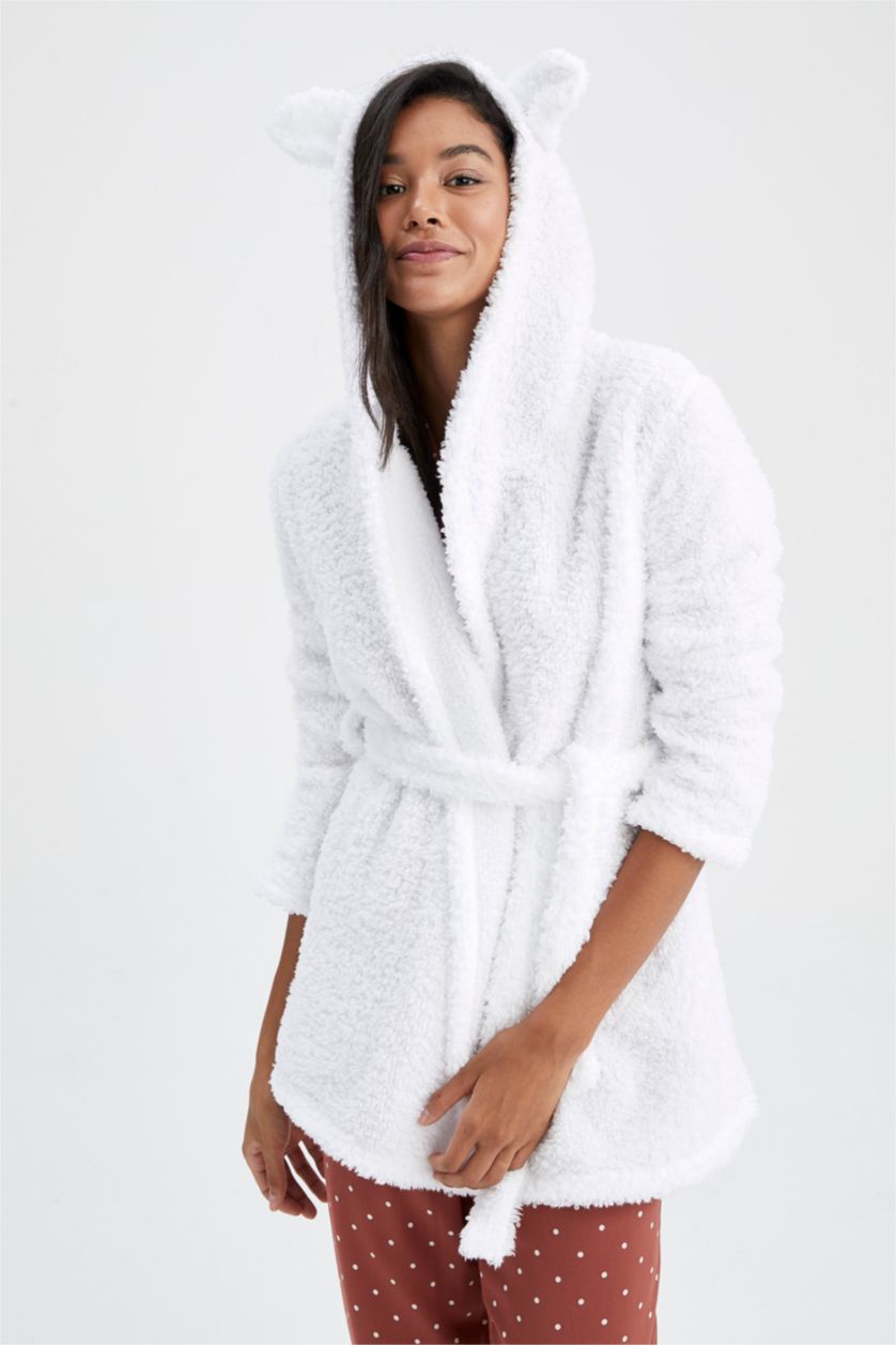 نساء اوف وايت روب النوم صوفي قصة مريحة لف Fall in Love من