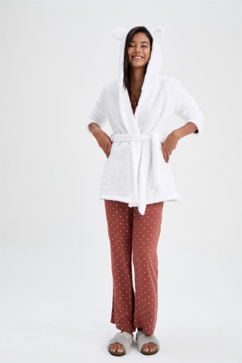 نساء اوف وايت روب النوم صوفي قصة مريحة لف Fall in Love من