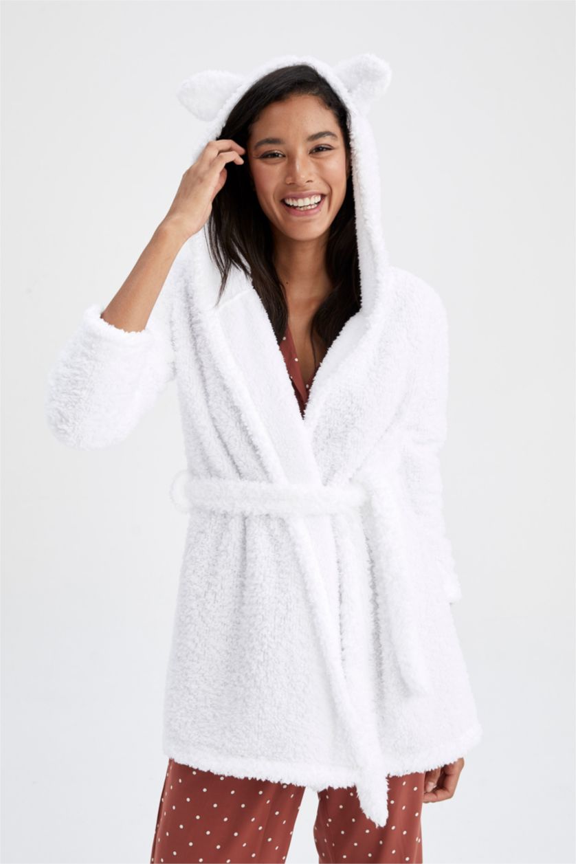 نساء اوف وايت روب النوم صوفي قصة مريحة لف Fall in Love من