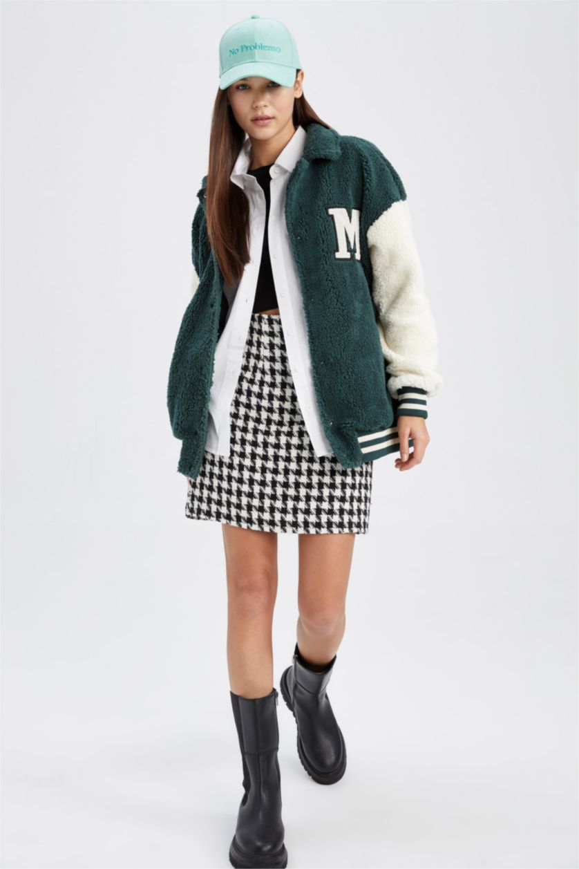 نساء أخضر جاكيت بومبر اوفر سايز بياقة جامعية من القطيفة