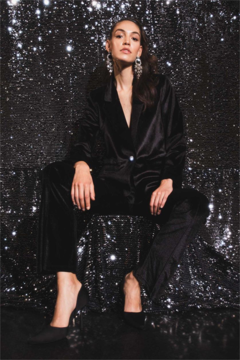 FEMME Noir Blazer coupe régulière manches longues à boutons