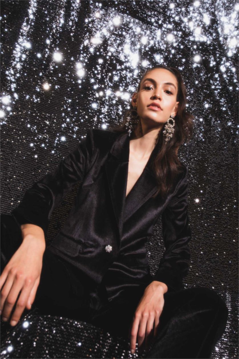 FEMME Noir Blazer coupe régulière manches longues à boutons