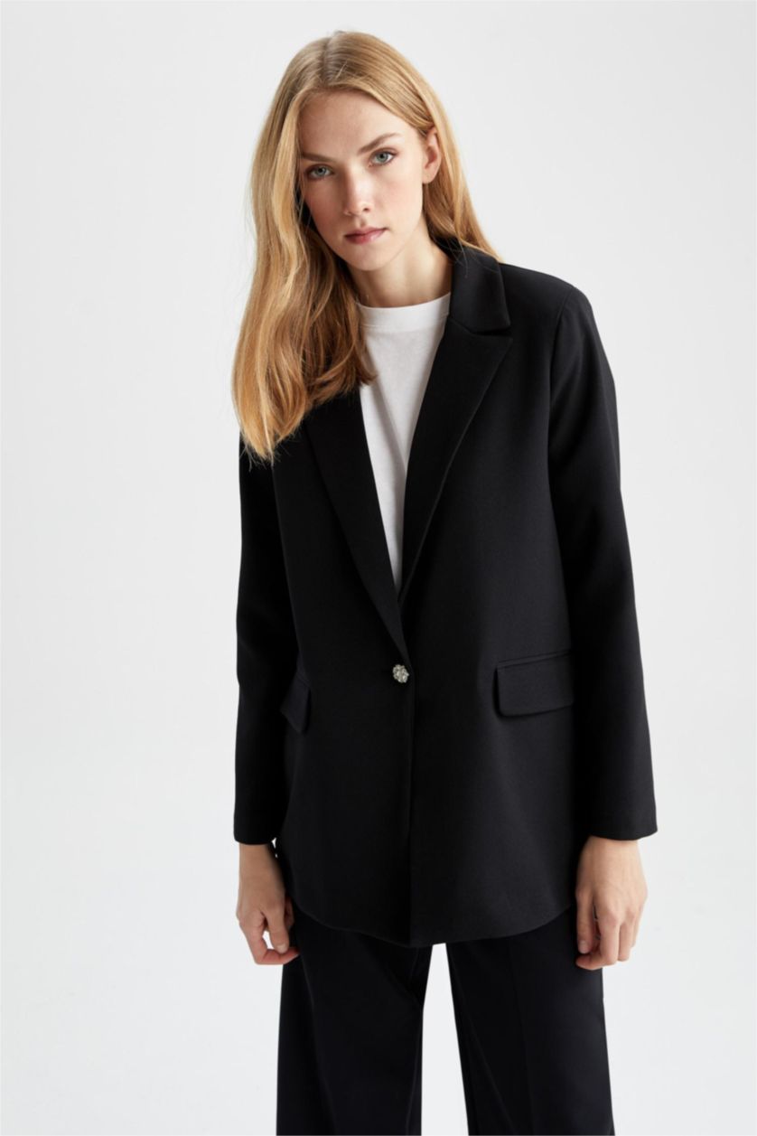 FEMME Noir Blazer coupe régulière manches longues à boutons