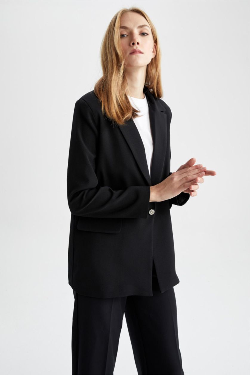 FEMME Noir Blazer coupe régulière manches longues à boutons