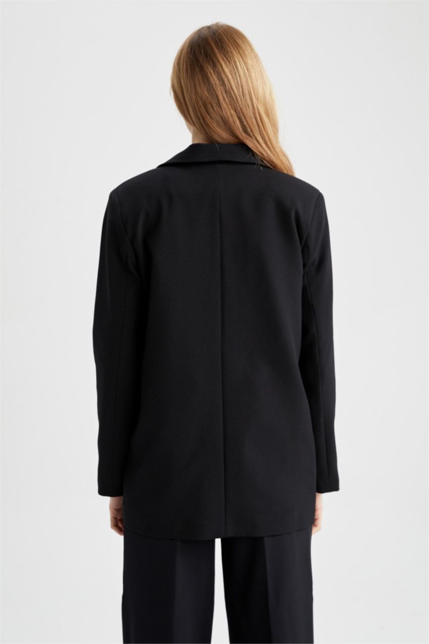 FEMME Noir Blazer coupe régulière manches longues à boutons