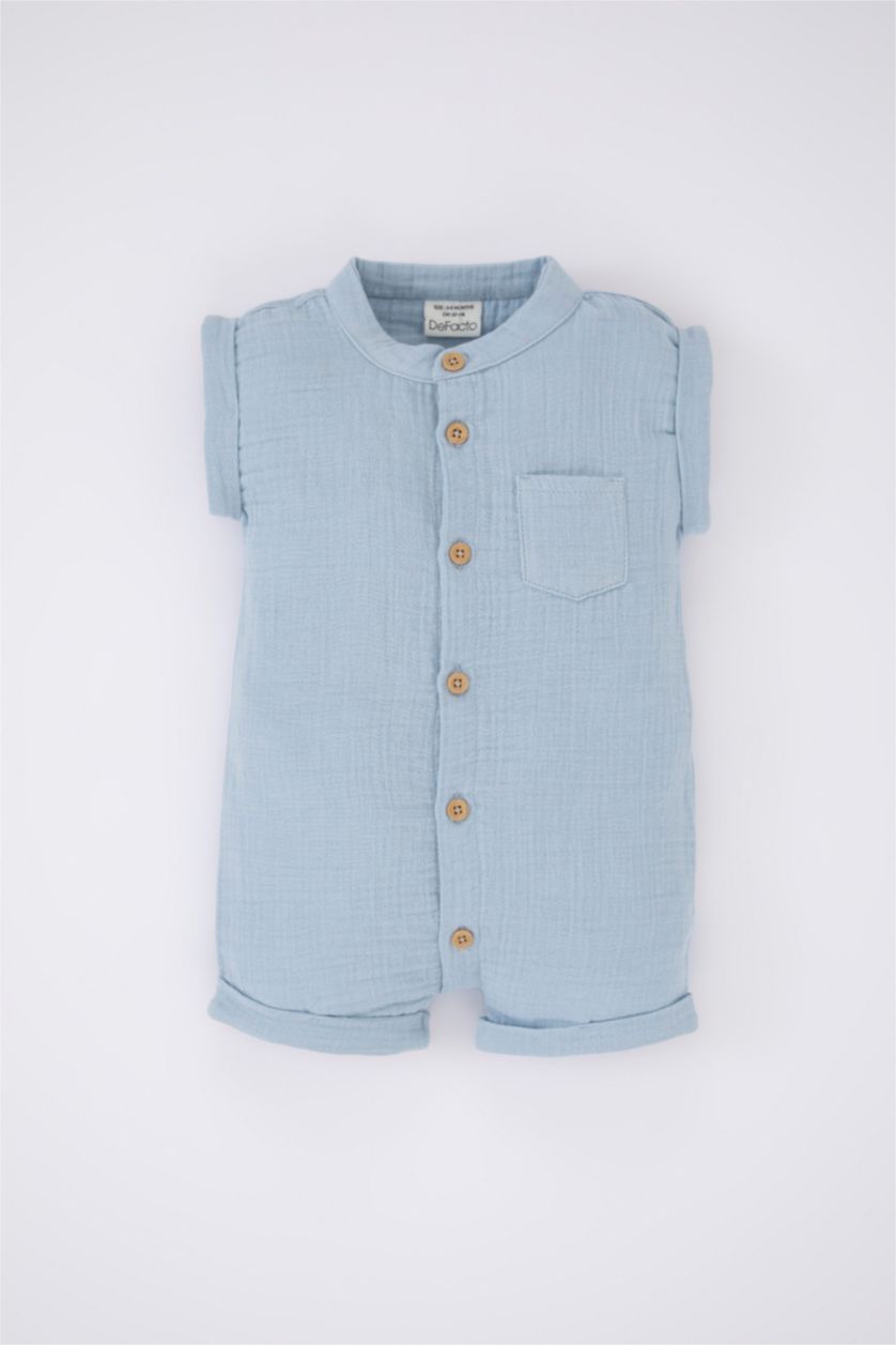 BABY BOY Light Blue Baby Boy Muslin Rompers