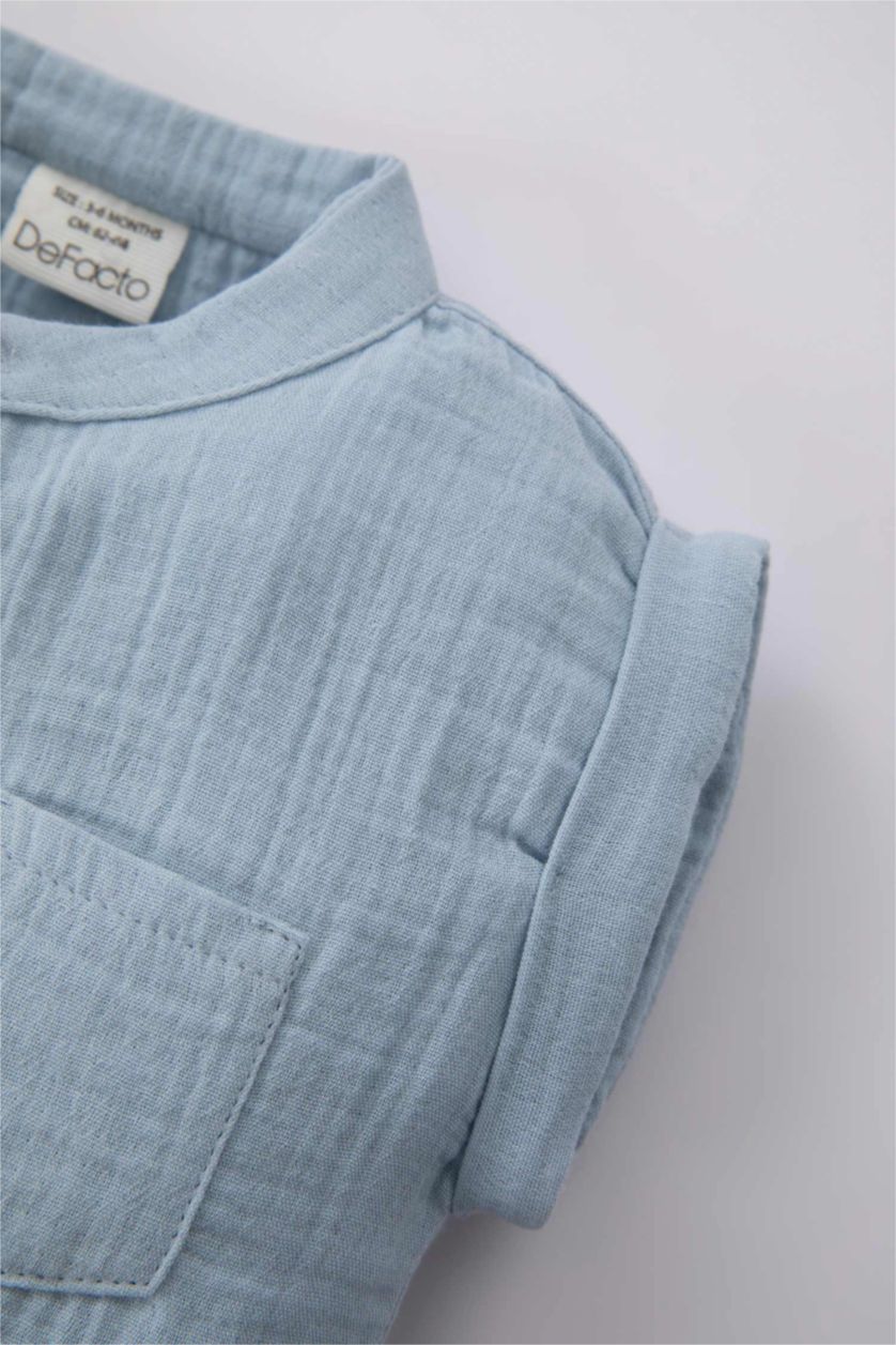 BABY BOY Light Blue Baby Boy Muslin Rompers