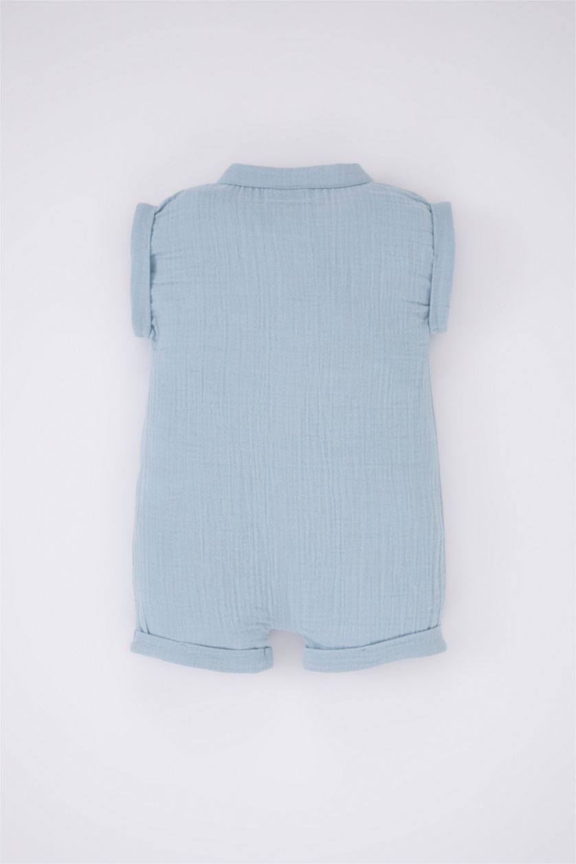 BABY BOY Light Blue Baby Boy Muslin Rompers