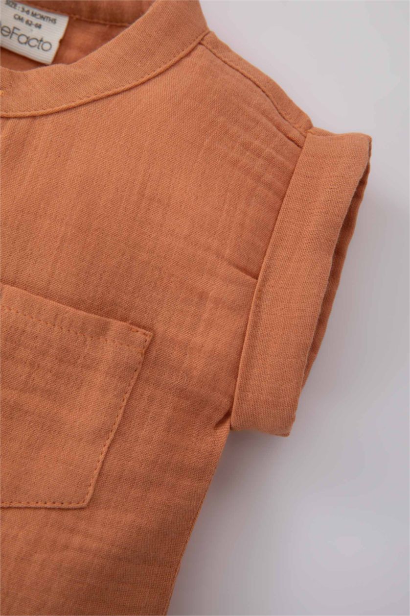 BABY BOY Light Orange Baby Boy Muslin Rompers