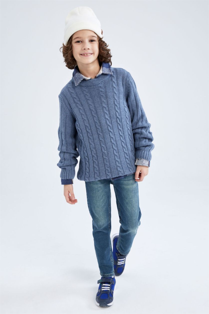 Мальчики и подростки Светло-индиговый Пуловер стандартного кроя с круглым вырезом Акрил для мальчиков