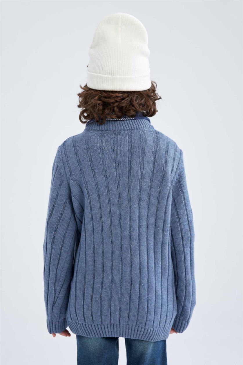 Мальчики и подростки Светло-индиговый Пуловер стандартного кроя с круглым вырезом Акрил для мальчиков