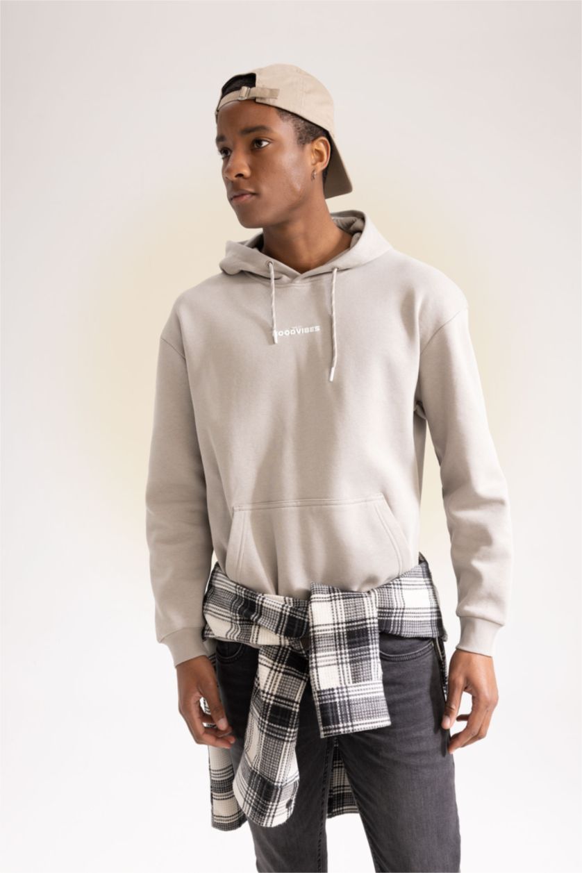 HOMME Beige Sweat-Shirt À Manches Longues İmprimé Coupe Boxy