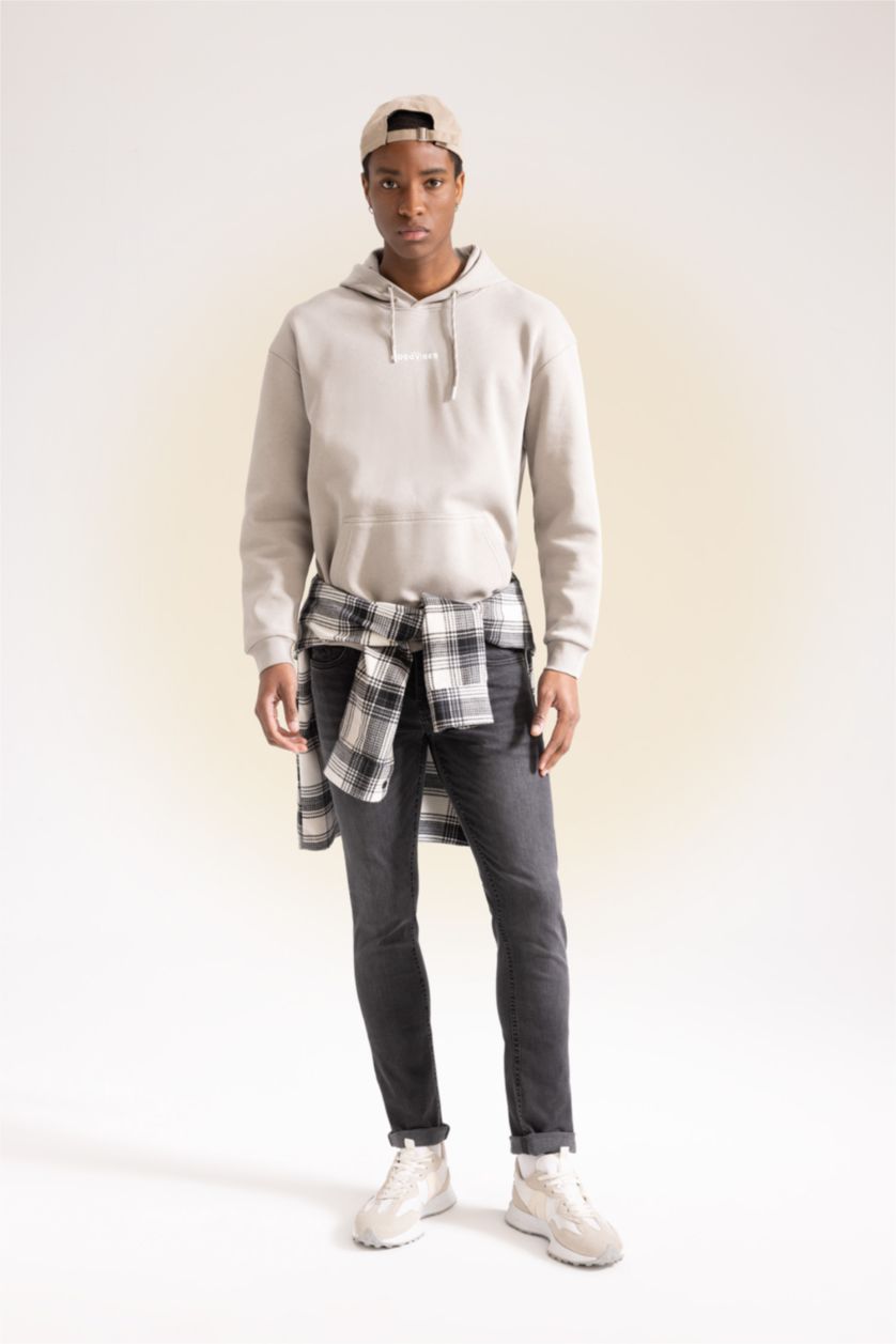 HOMME Beige Sweat-Shirt À Manches Longues İmprimé Coupe Boxy