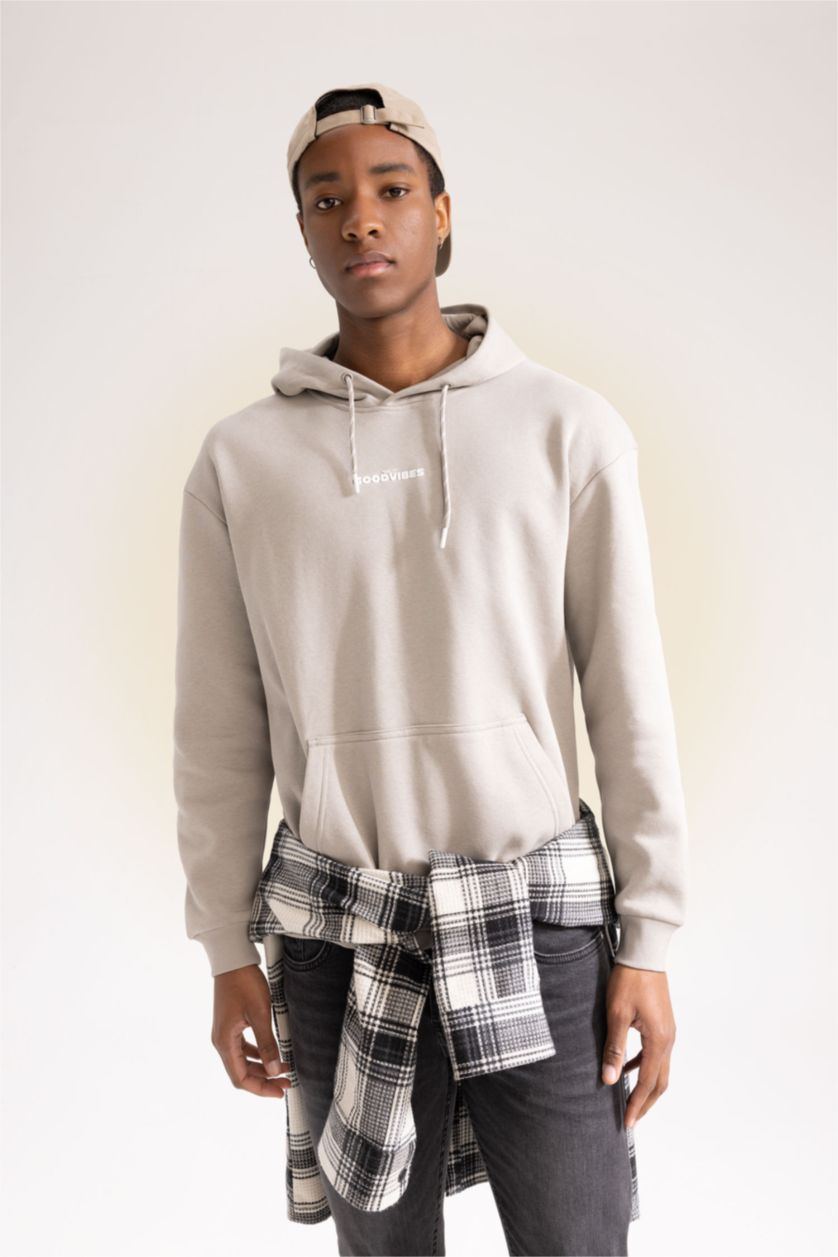 HOMME Beige Sweat-Shirt À Manches Longues İmprimé Coupe Boxy