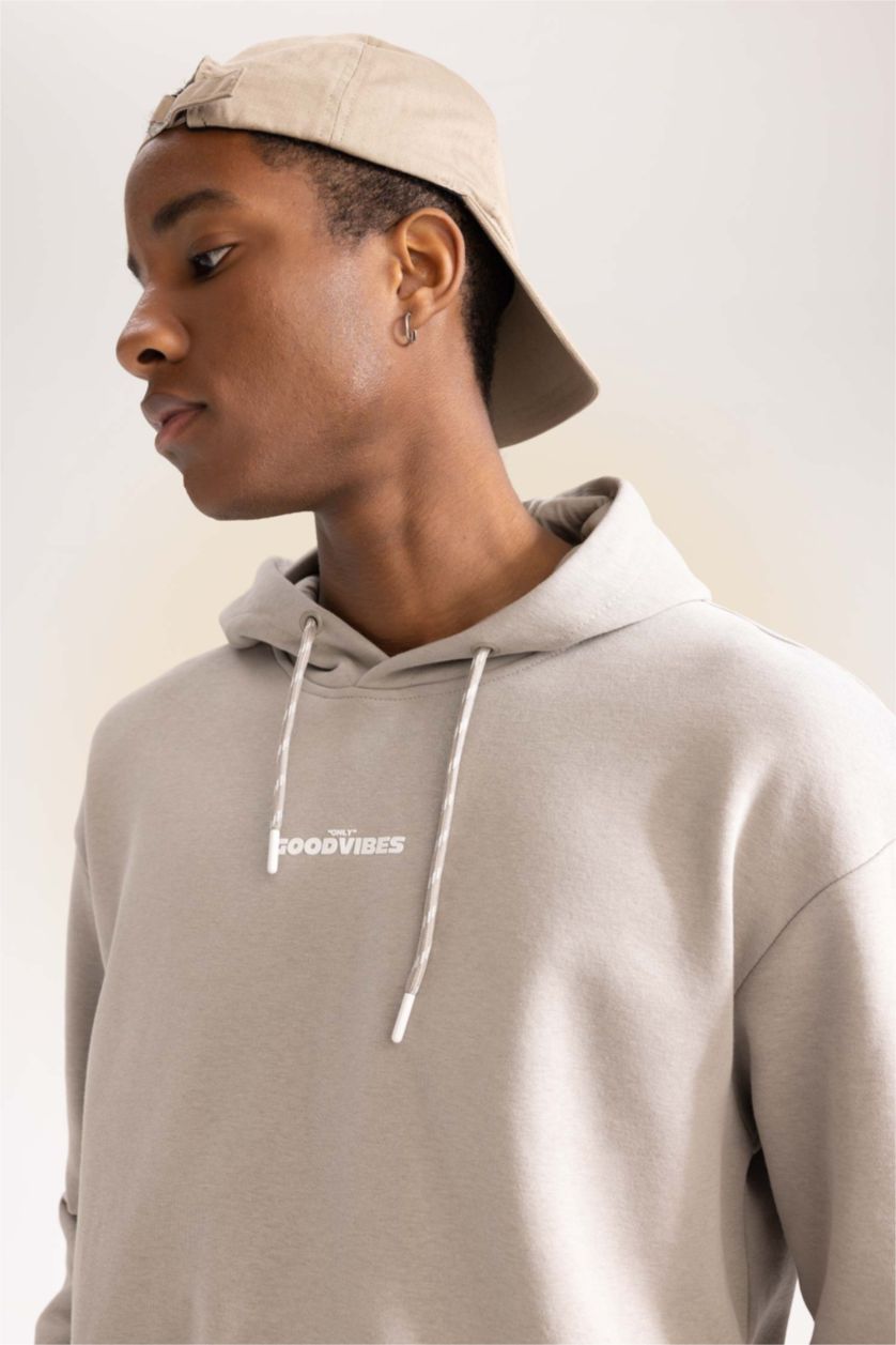 HOMME Beige Sweat-Shirt À Manches Longues İmprimé Coupe Boxy