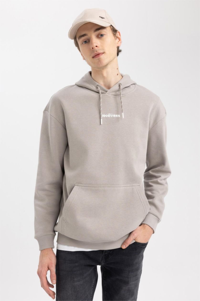 HOMME Beige Sweat-Shirt À Manches Longues İmprimé Coupe Boxy