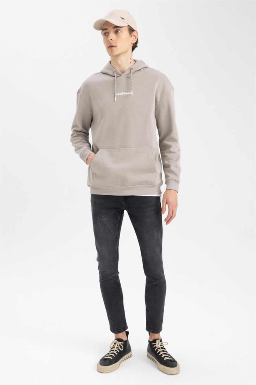 HOMME Beige Sweat-Shirt À Manches Longues İmprimé Coupe Boxy