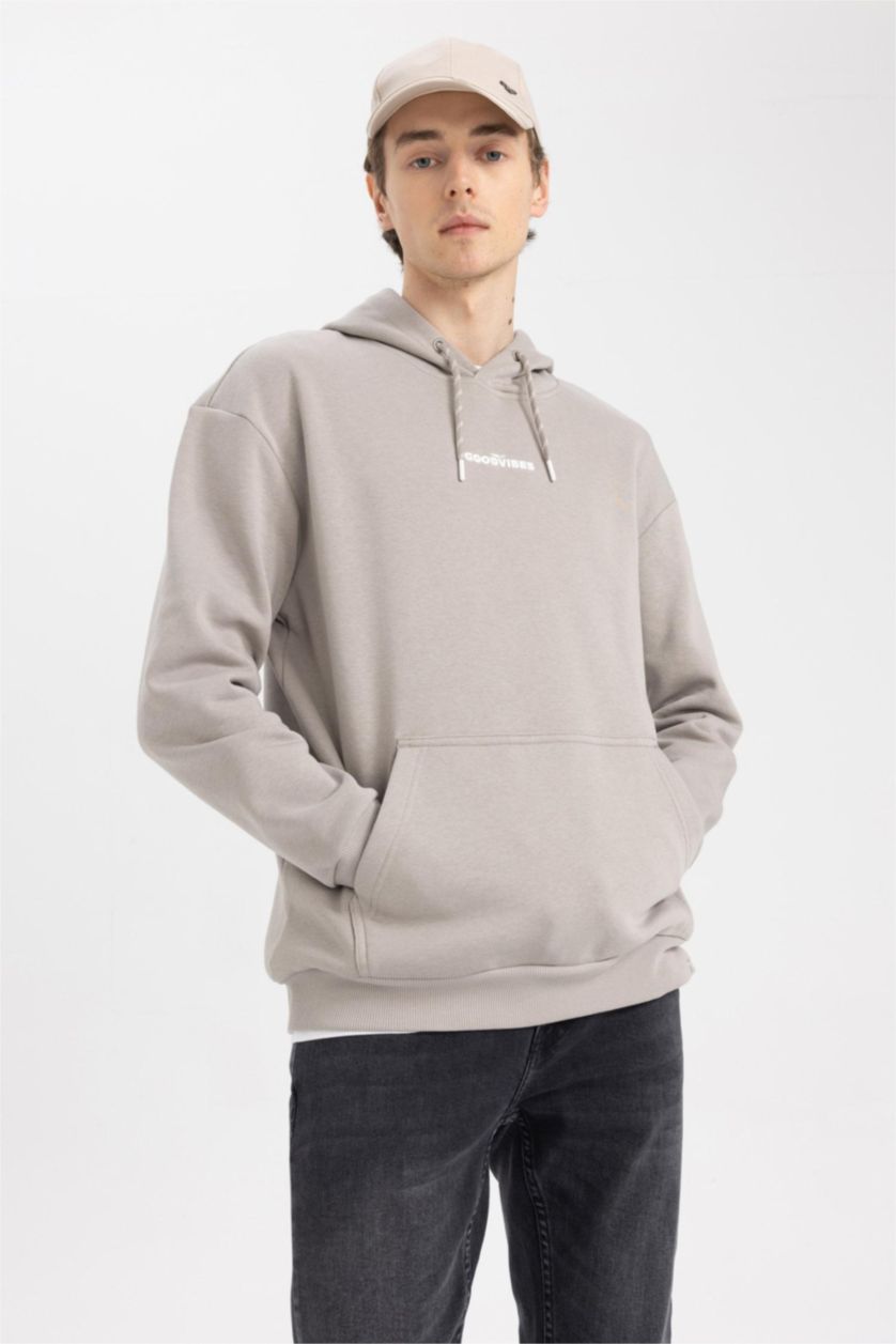HOMME Beige Sweat-Shirt À Manches Longues İmprimé Coupe Boxy