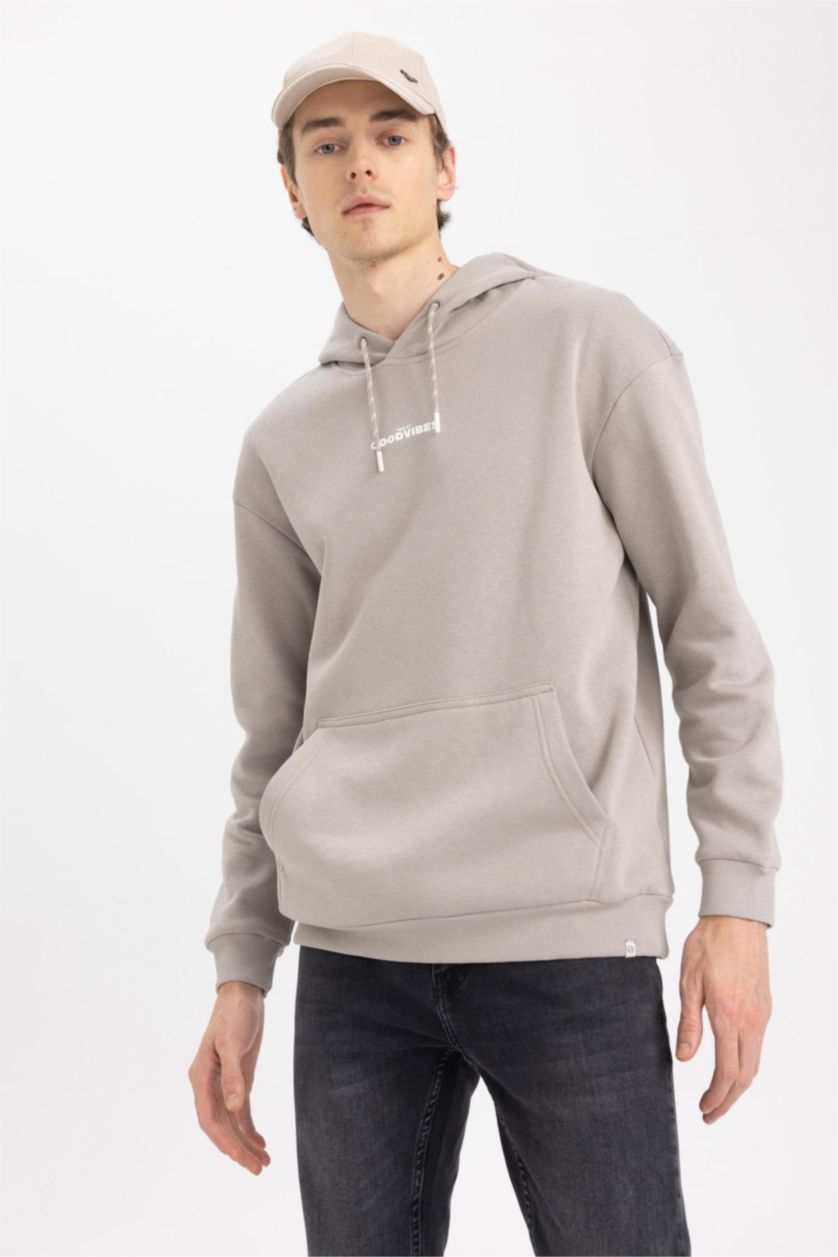 HOMME Beige Sweat-Shirt À Manches Longues İmprimé Coupe Boxy