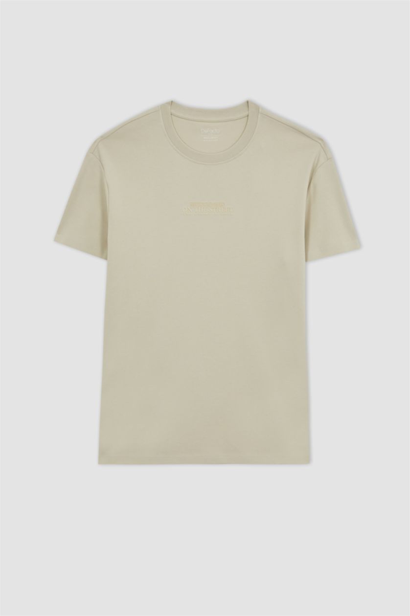 HOMME Beige T-shirt basique à col rond, manches courtes, 100% coton, tissu lourd