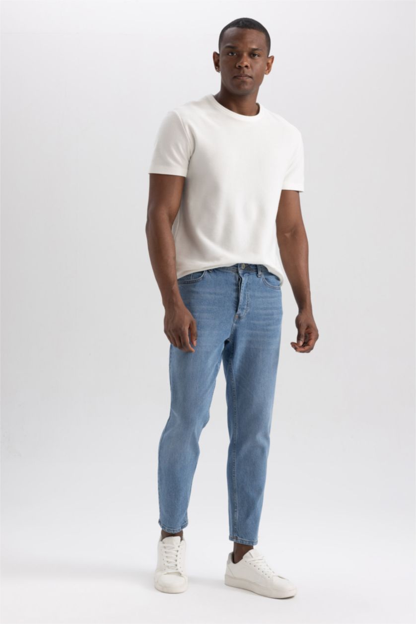 Man Light Blue Slim Comfort Fit Normal Waist Narrow Leg Jeans