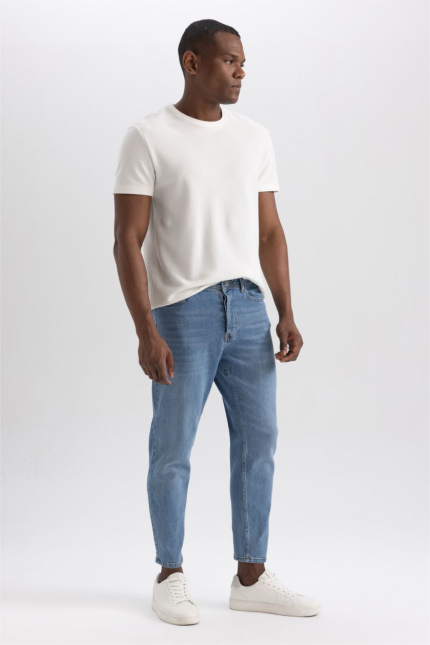 Man Light Blue Slim Comfort Fit Normal Waist Narrow Leg Jeans