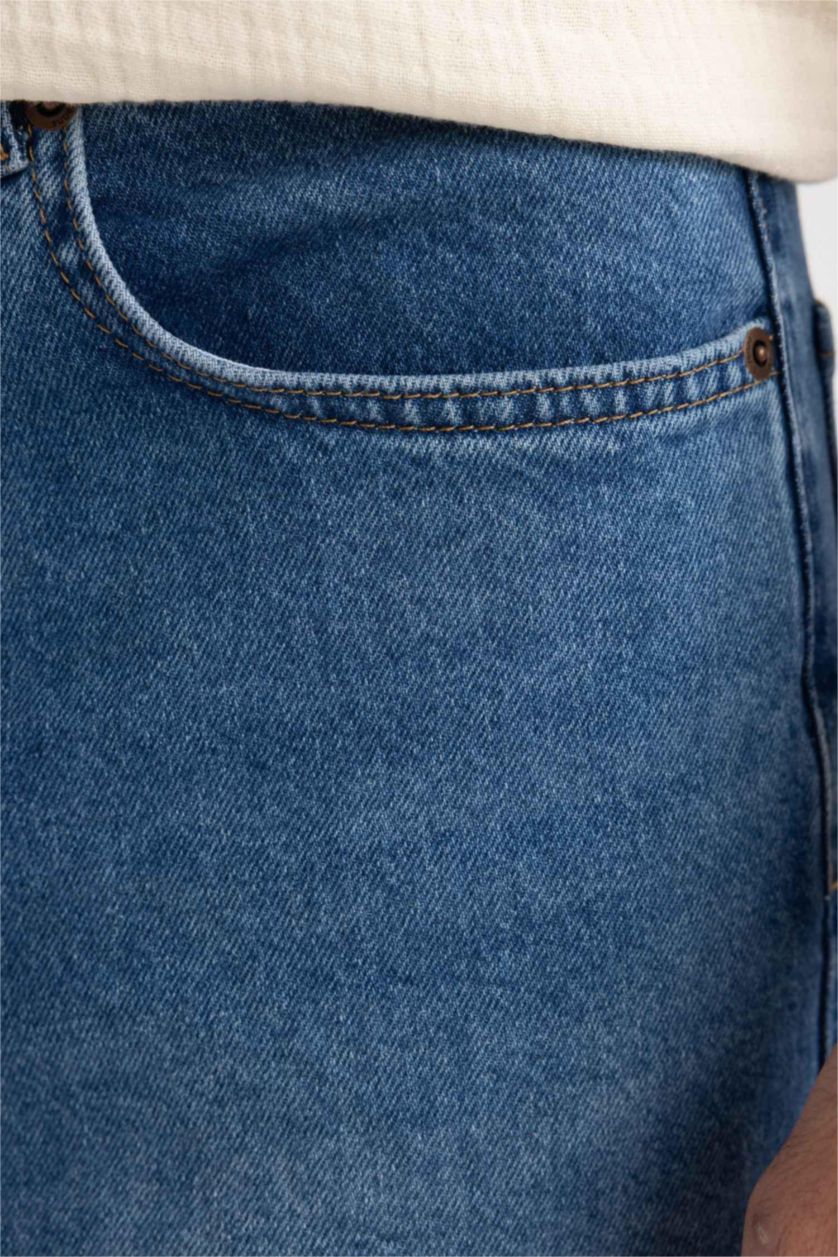 Erkek Mavi Baggy Fit Geniş Kalıp Normal Bel Geniş Paça Jean Pantolon