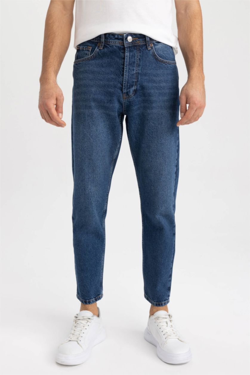 HOMME Bleu Foncé Pantalon Jean Coupe Slım Des Années 90 Ourlet étroit