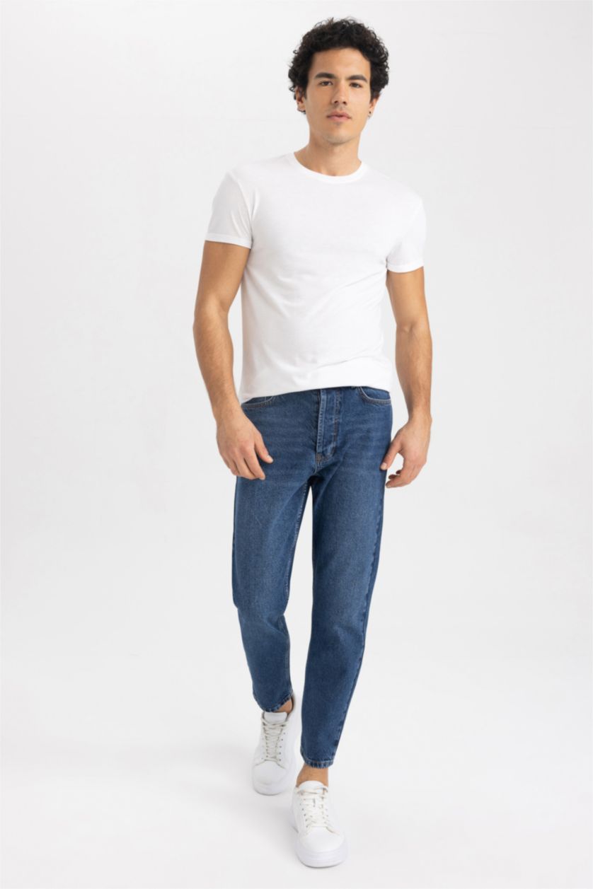 HOMME Bleu Foncé Pantalon Jean Coupe Slım Des Années 90 Ourlet étroit