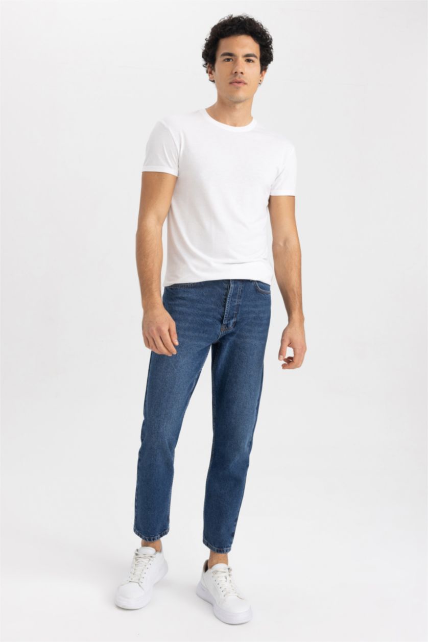 HOMME Bleu Foncé Pantalon Jean Coupe Slım Des Années 90 Ourlet étroit