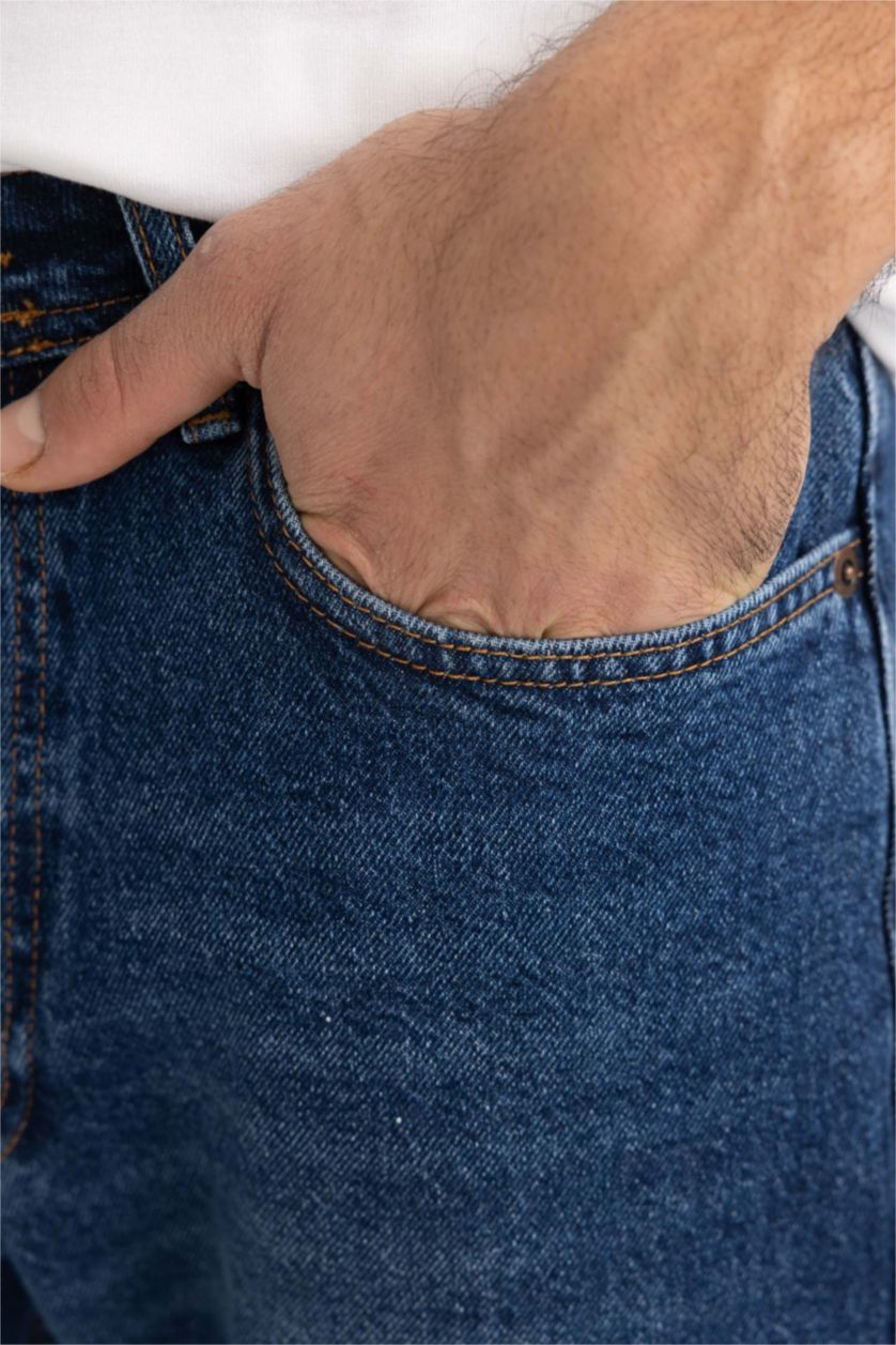 HOMME Bleu Foncé Pantalon Jean Coupe Slım Des Années 90 Ourlet étroit