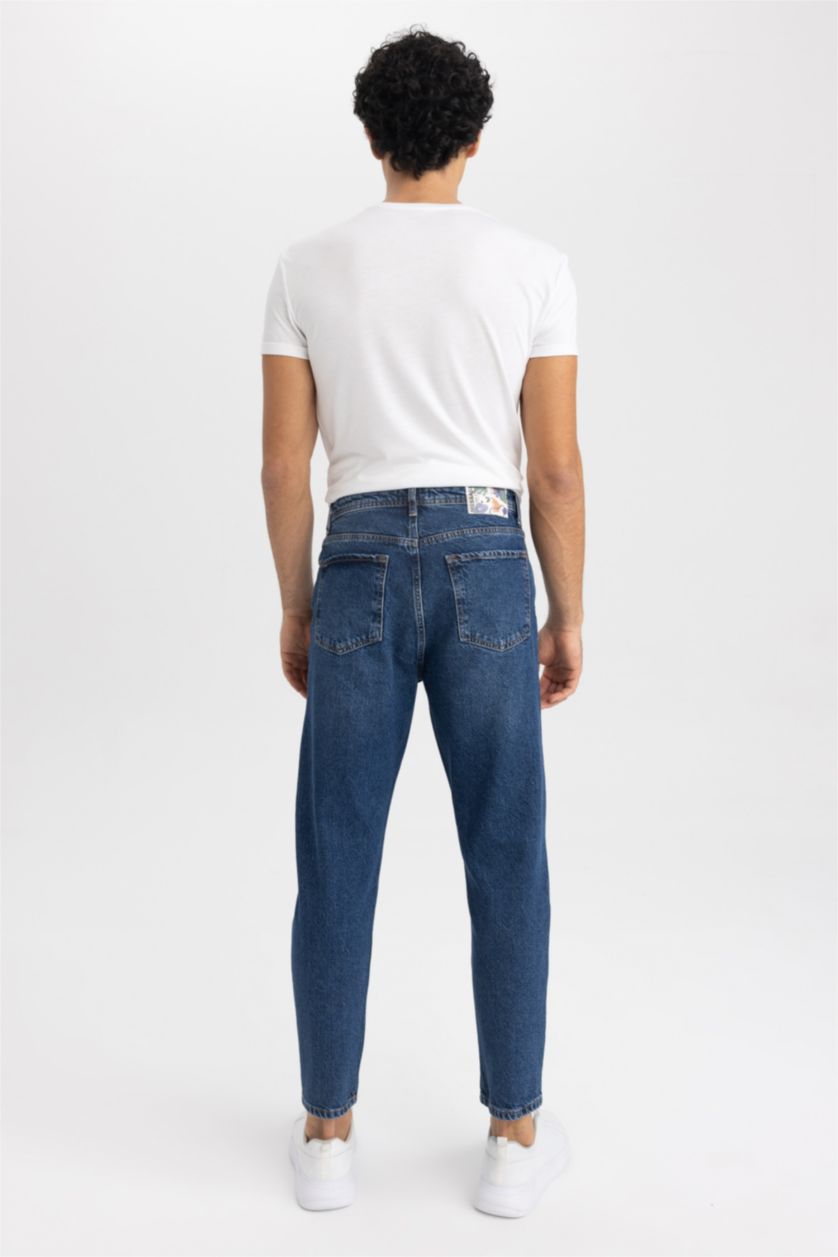 HOMME Bleu Foncé Pantalon Jean Coupe Slım Des Années 90 Ourlet étroit