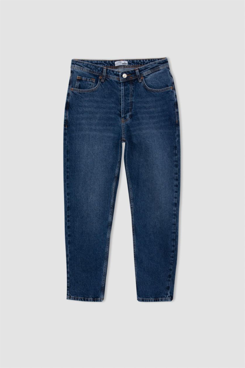HOMME Bleu Foncé Pantalon Jean Coupe Slım Des Années 90 Ourlet étroit