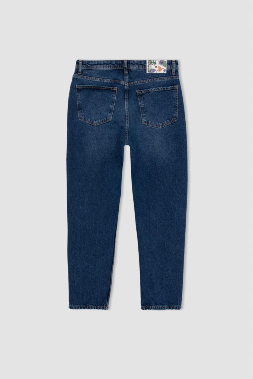 HOMME Bleu Foncé Pantalon Jean Coupe Slım Des Années 90 Ourlet étroit