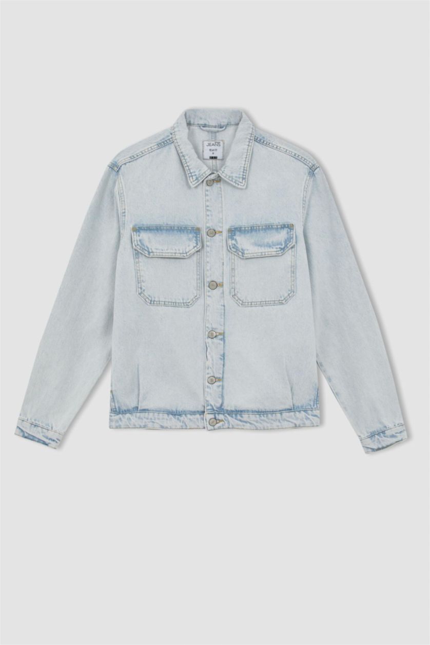 رجالي أزرق ثلجي جاكيت جينز قصة مريحة