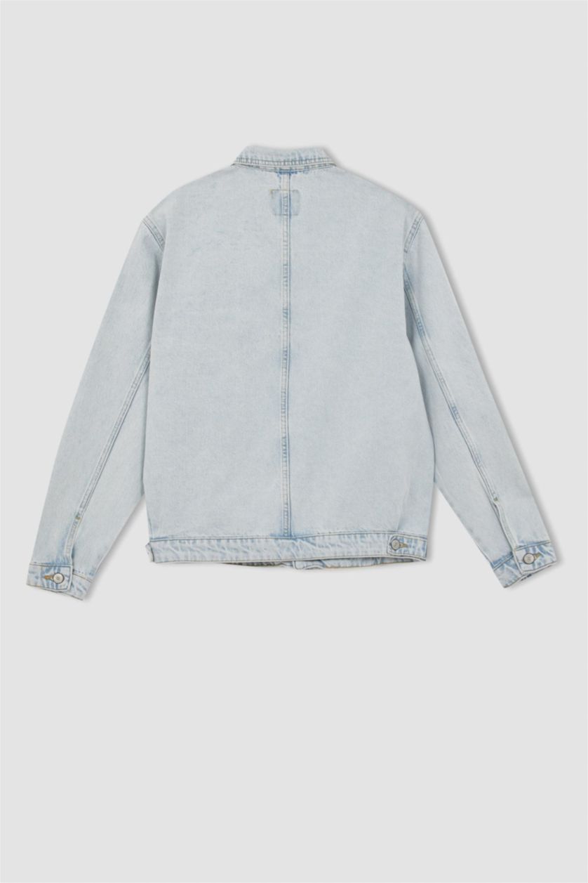 رجالي أزرق ثلجي جاكيت جينز قصة مريحة