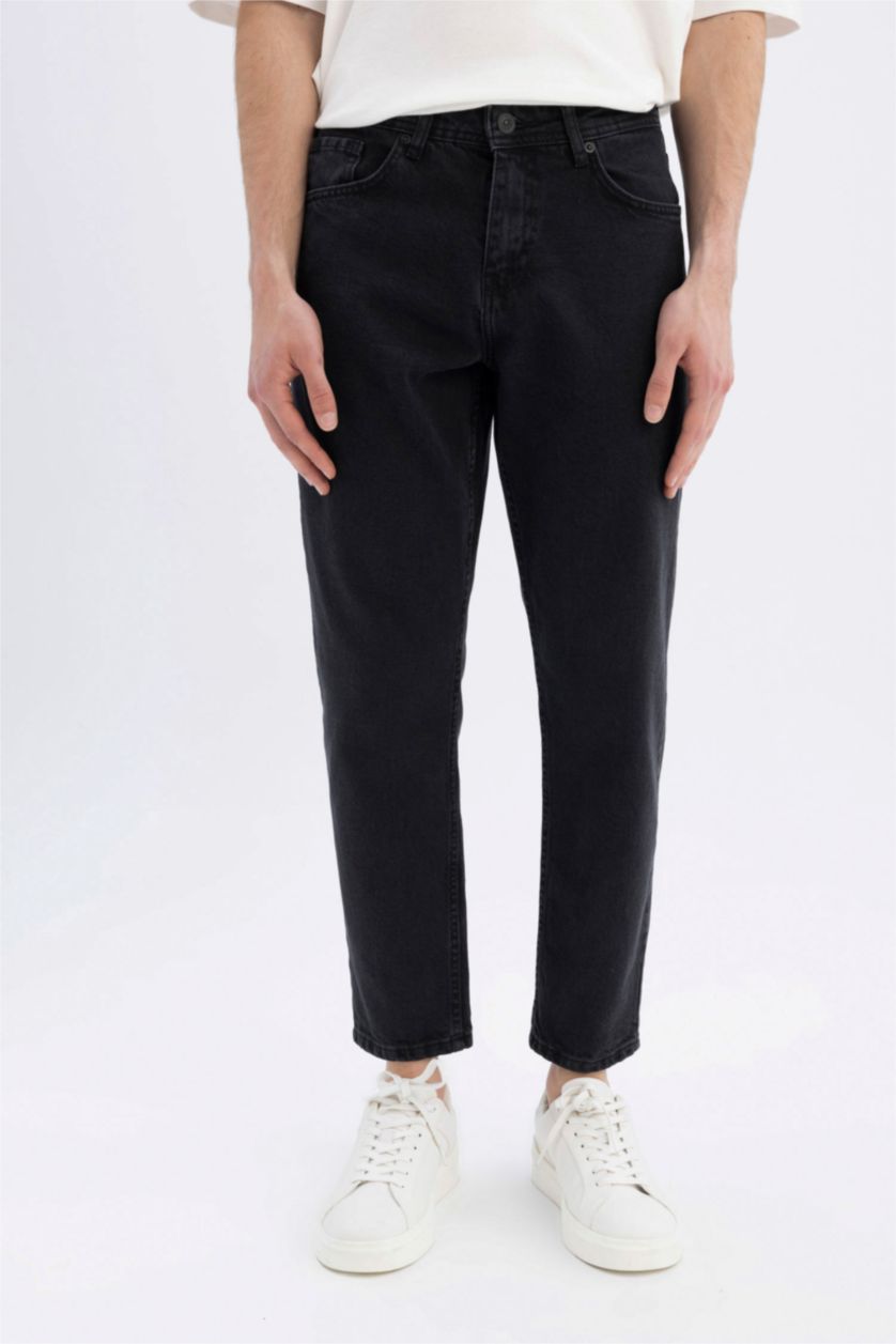 HOMME Noir Jean Coupe Carotte Décontracté