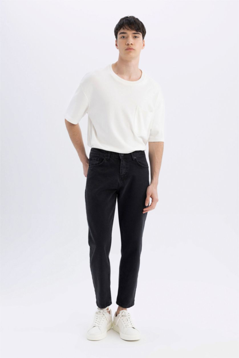 HOMME Noir Jean Coupe Carotte Décontracté