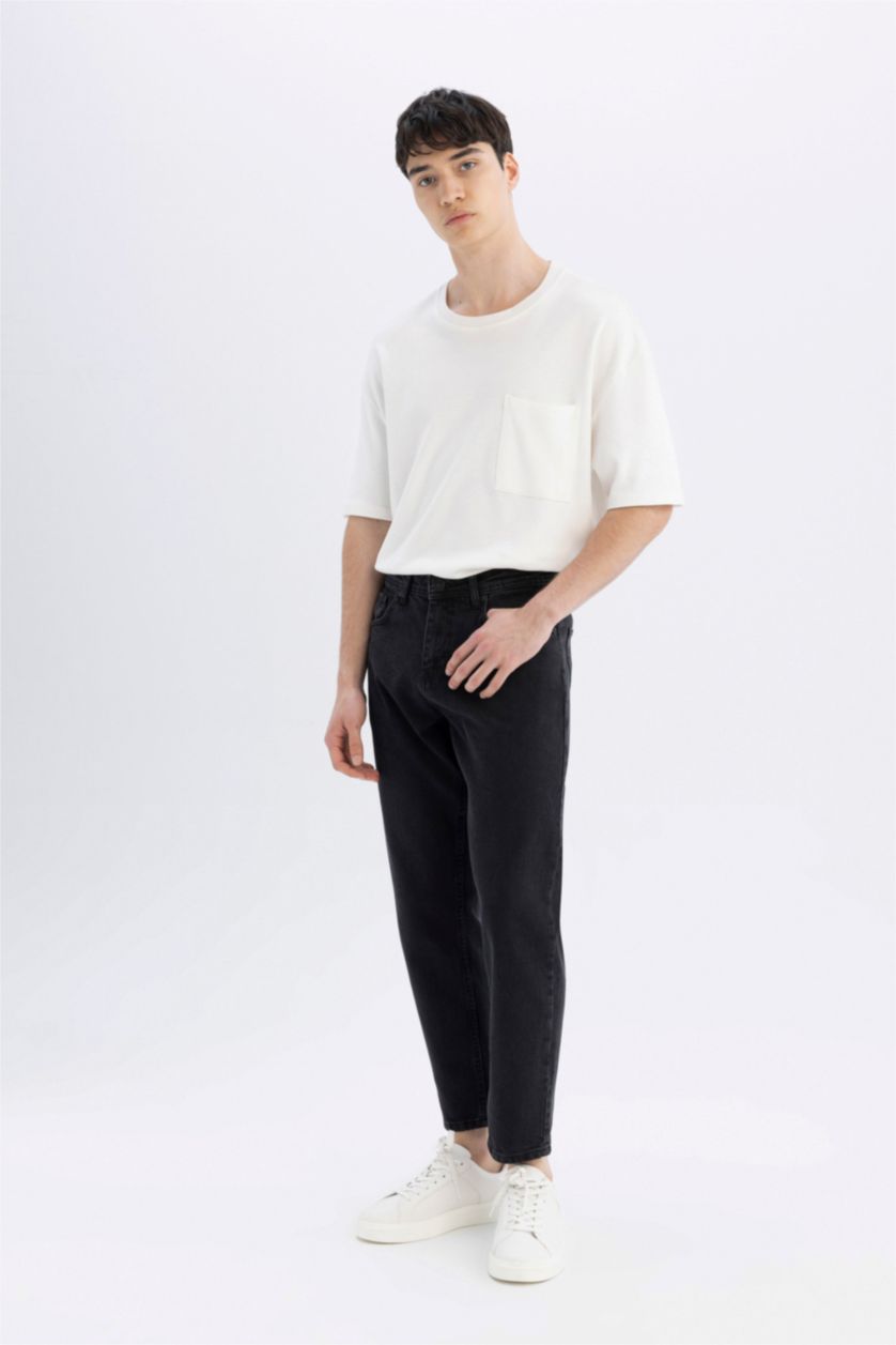 HOMME Noir Jean Coupe Carotte Décontracté