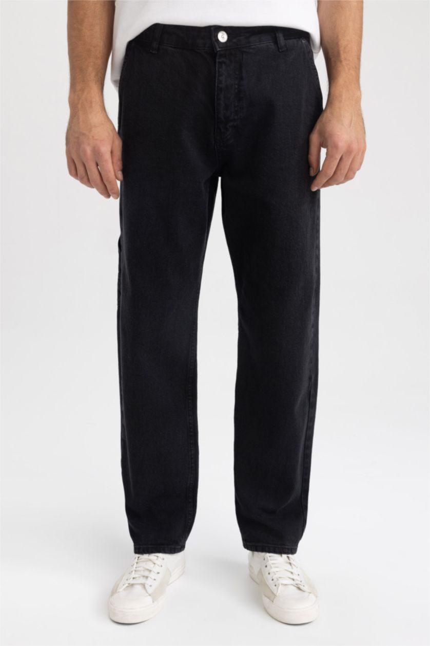 رجال أسود بنطلون جينز وايد ليج