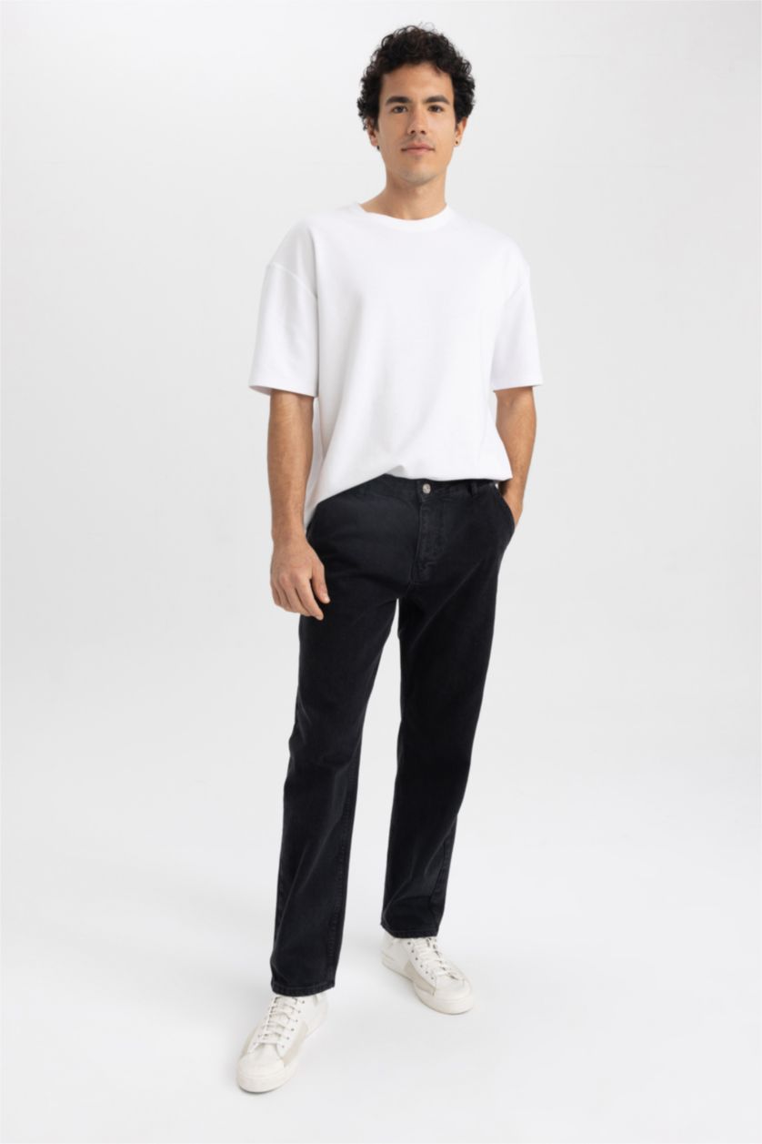 رجال أسود بنطلون جينز وايد ليج