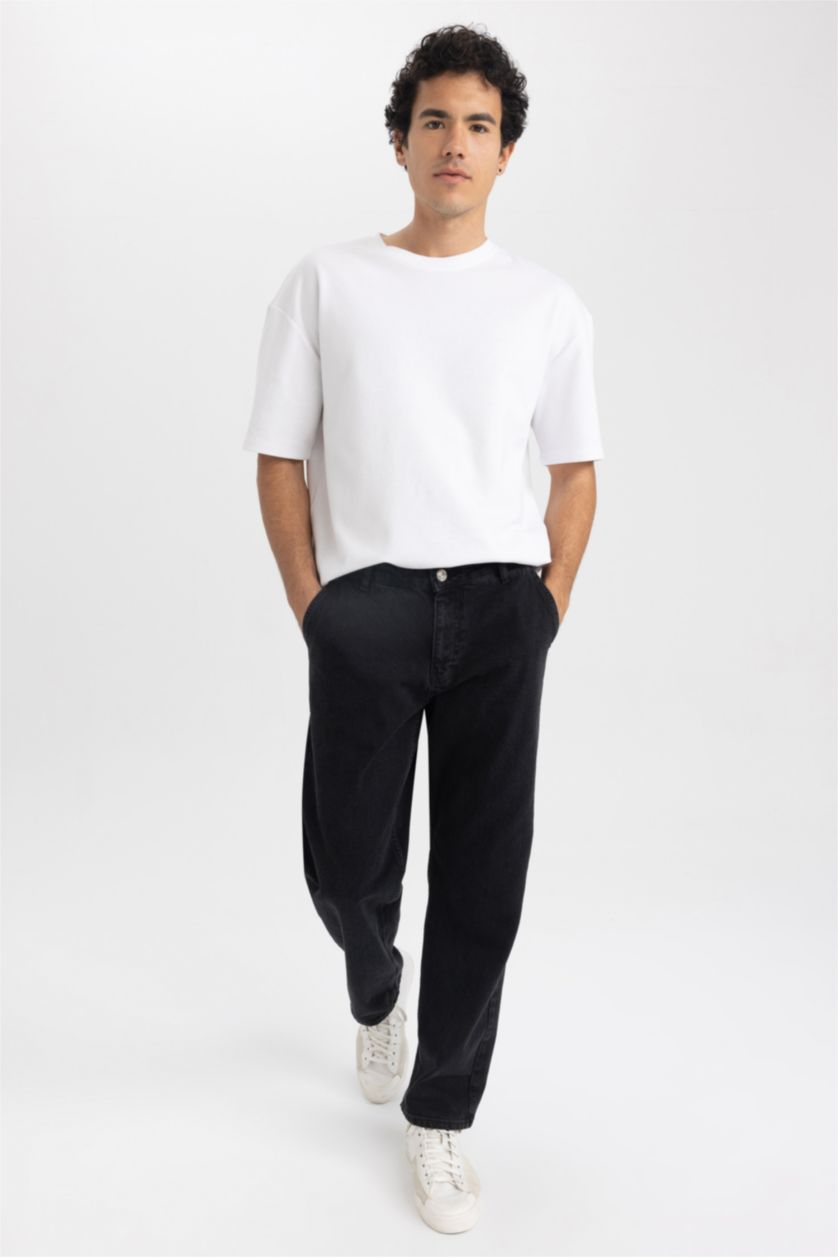 رجال أسود بنطلون جينز وايد ليج