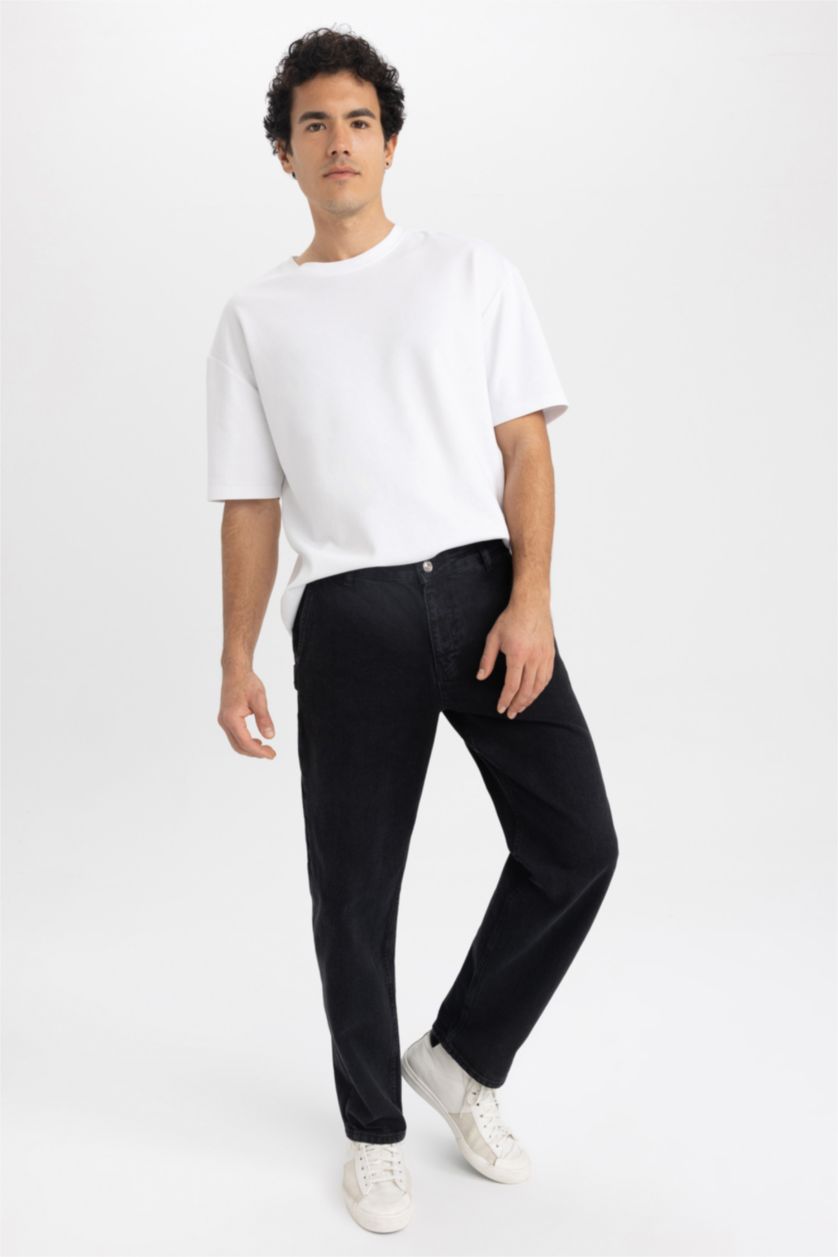 رجال أسود بنطلون جينز وايد ليج