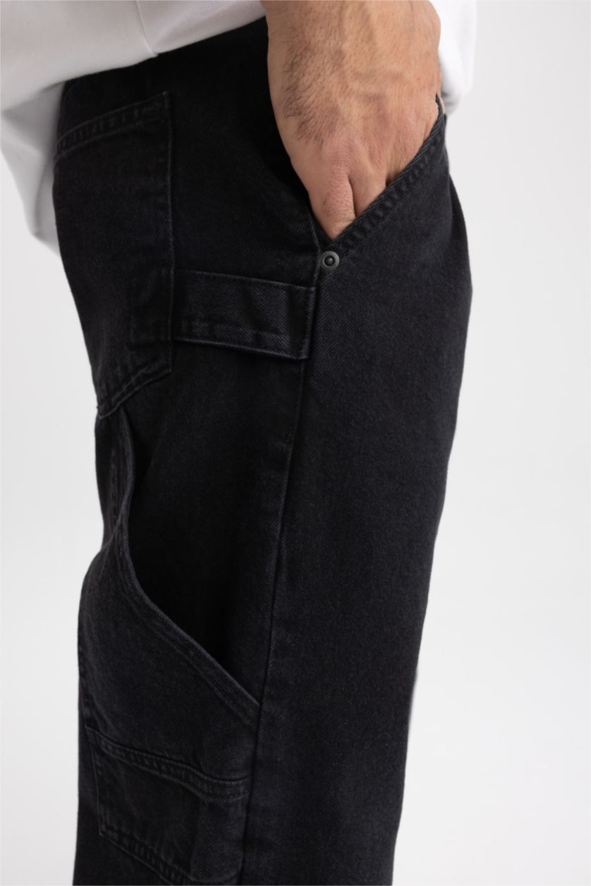 رجال أسود بنطلون جينز وايد ليج